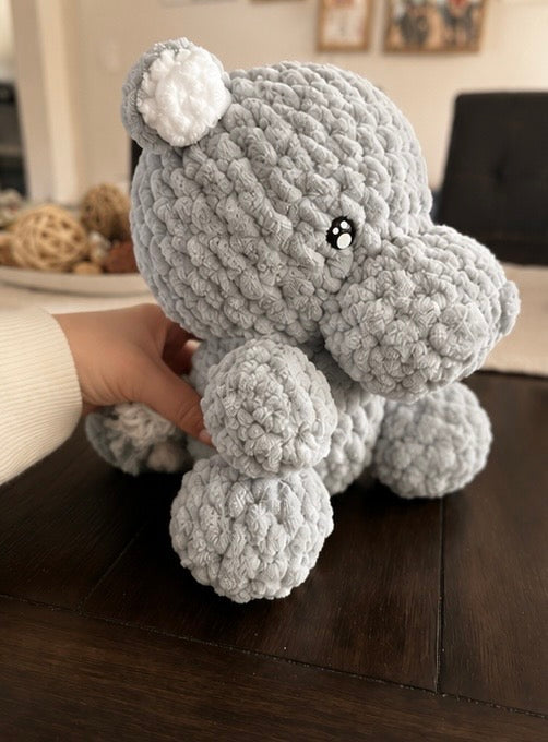 🐾 Cozy, Gray Crochet Hippo Plush