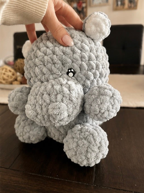 🐾 Cozy, Gray Crochet Hippo Plush